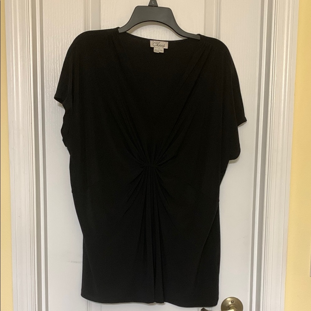 Chaus Black Ruched Blouse with Short Sleeves